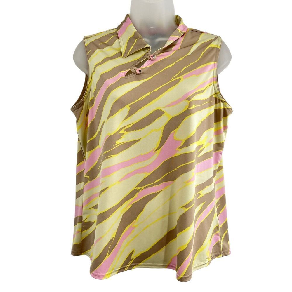 Jamie Sadock Sleeveless Golf Top Women's Large Yellow Brown Pickleball Athletic